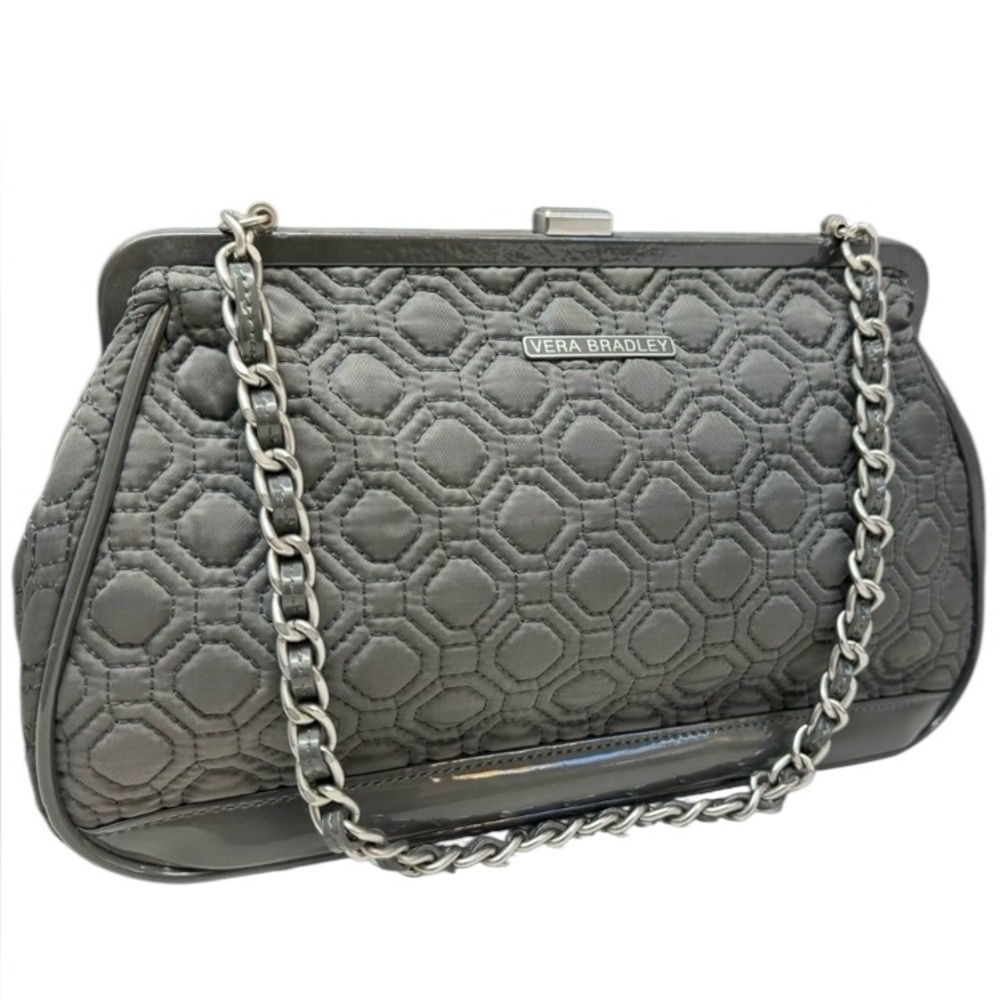 GUC VERA BRADLEY QUILTED GRAY SHOULDER BAG WITH CHAIN STRAP & KISSLOCK CLOSURE